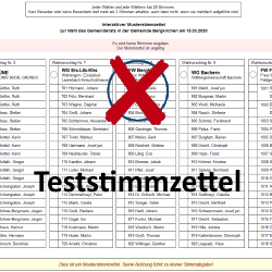 Teststimmzettel für die Gemeinderatswahl